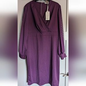 Grace Karin Womens Bright Purple Formal Dress Chiffon Puff Sleeves Size 2XL NWT